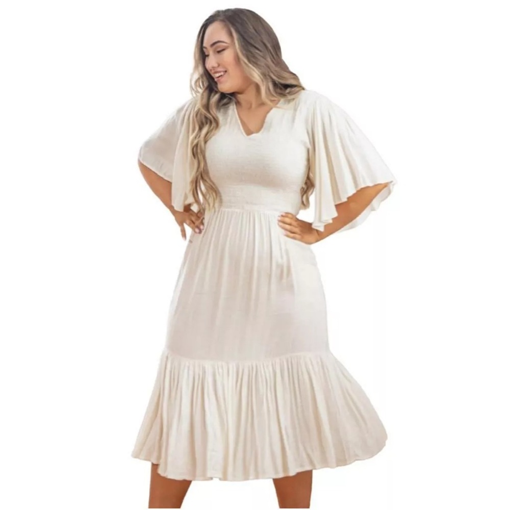 DANI MARIE Flutter Sleeve Smocked Cleo Midi Dress